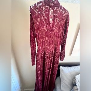 Maroon Long Sleeve Lace Dress